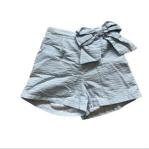 Counting Daisies Blue & White Seersucker Preppy Shorts with Bow